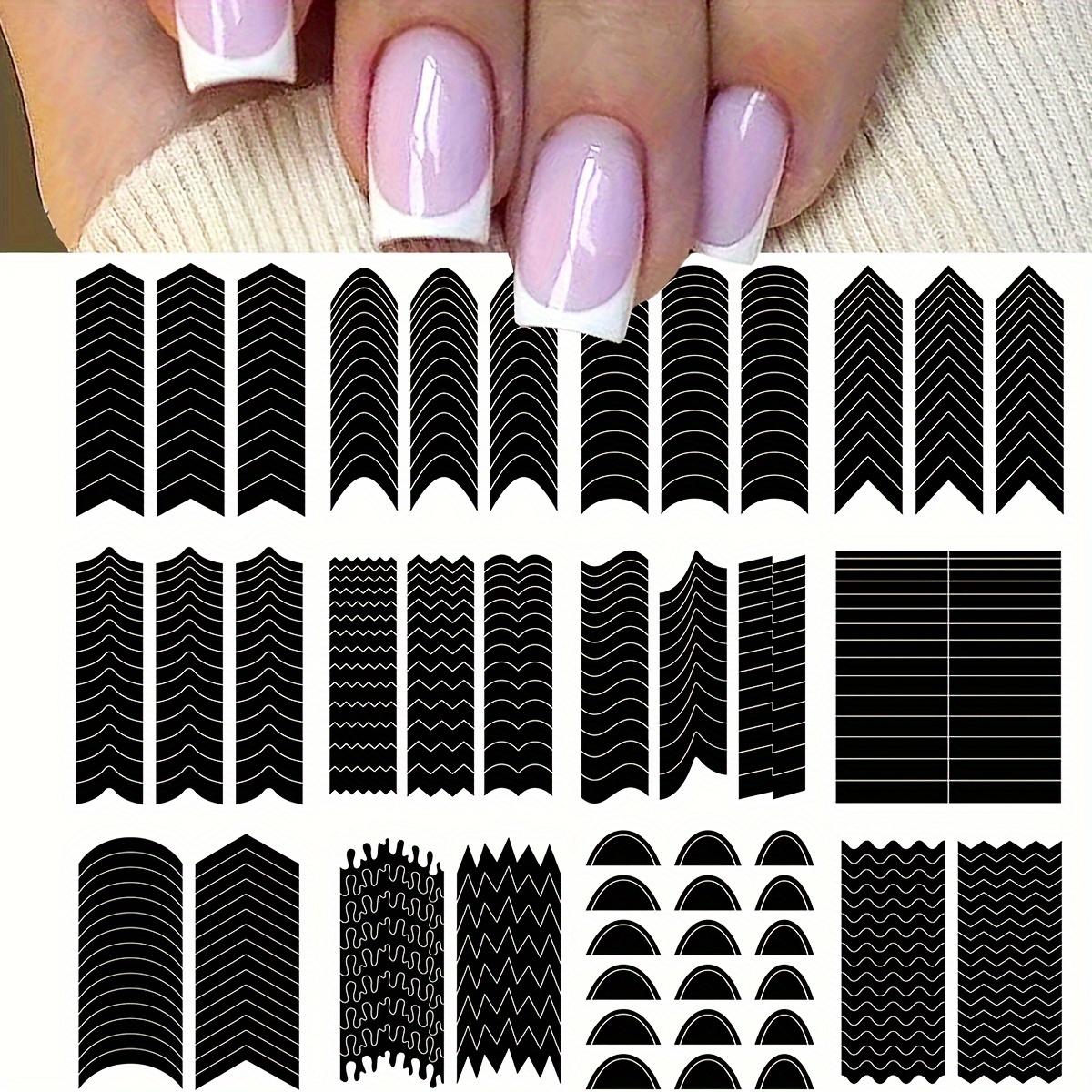 

French Manicure Nail Art Stickers Moon V Design Self-adhesive Nail Tips Guides Diy Base French Tips Nail Art Decoration Stencil Tools