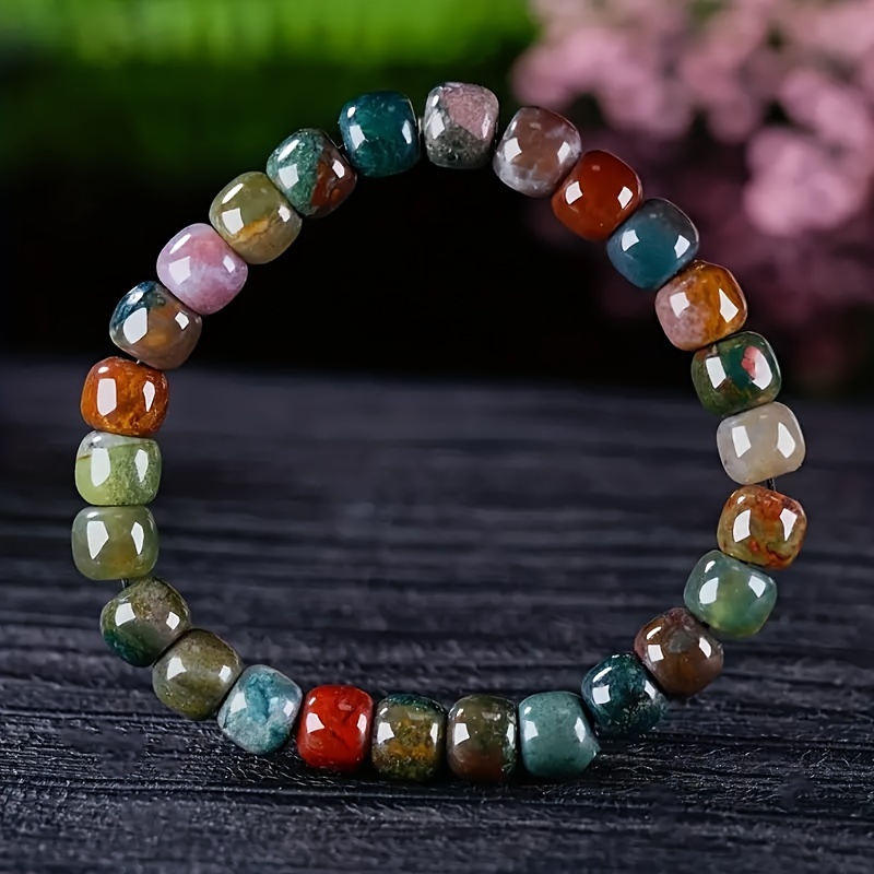 

Agate Rainbow Geometric Bucket Bead Bracelet For Men's Jewelry