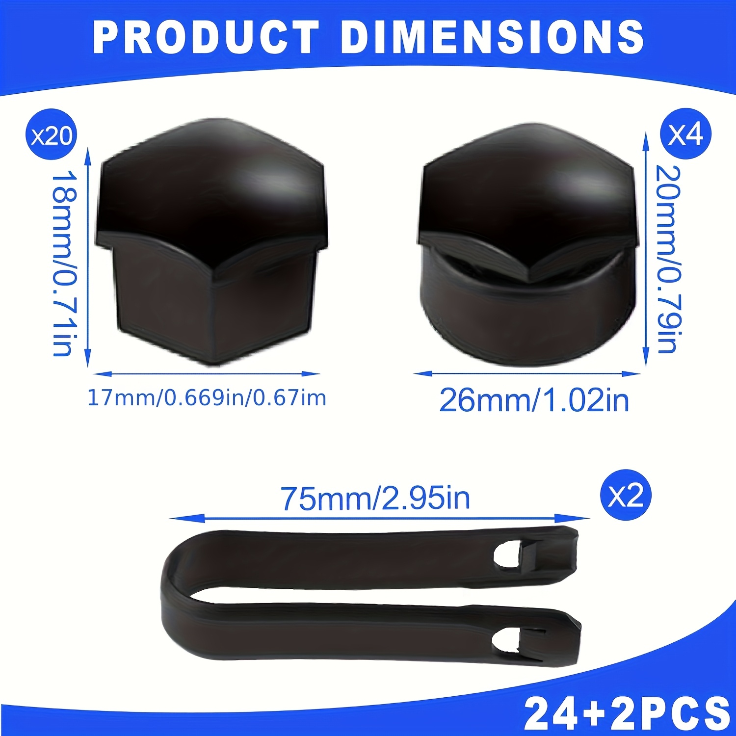 Image of 24pcs 17mm Wheel Nut Covers (20 Standard Type And 4 Locking Type) With Removal Tool, Universal Covers And Wheel Screw Covers Suitable For Most Vehicles, Durable And Stylish Wheel Nut Protectors