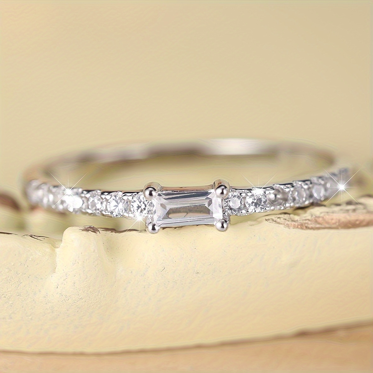 Sterling Silver Ring with Large Square Zirconia for Engagement & Weddings