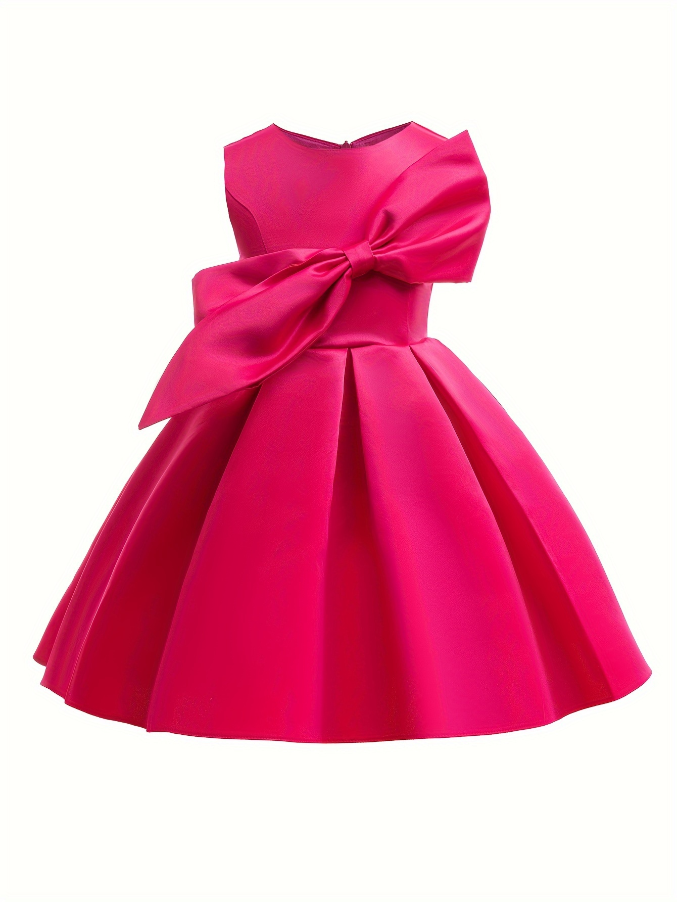 Girls' Solid Color Vest Dress, Children's Party Gown with Large Bow,  Knee-Length Dress for Kids