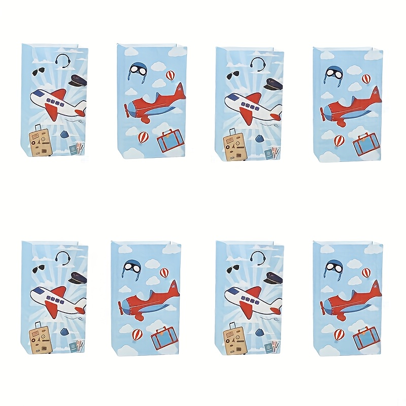 Image of 12pcs Airplane Goodie Bags, Airplane Party Bags, Retro Plane Party Favors Paper Bags, Times Flies Treat Bags, Airplane Party Bags, Plane Reveal Goody Bag