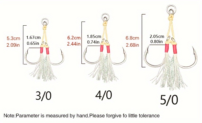 5pcs Double Hook Fishing Assist Hooks Kit for Lead Vertical Jigging Luresl  Jigging Lures Red PE Line Size(1/0 2/0 3/0 4/0)