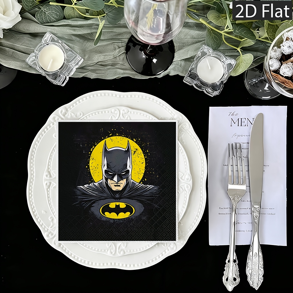 TEMU 2d Flat 20pcs Warner Batman Disposable Paper Napkins, 2-ply For Extra Durability - Perfect For Weddings, Birthdays & Celebrations, Gifts For