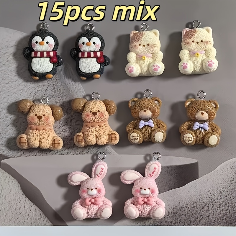 TEMU Surtido aleatorio de 15 o 21 piezas de colgantes de joyería de resina de calidad, modernos y exquisitos, con formas de , cachorro, oso de
