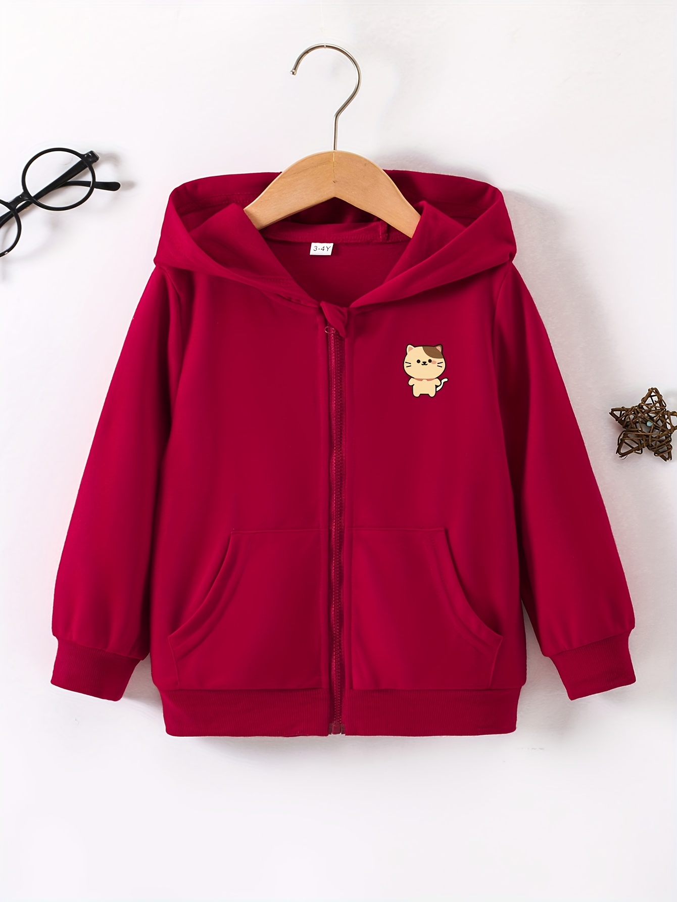 Casual Girls Kitten Graphic Zip Hoodie Jacket Pockets Front - Temu New