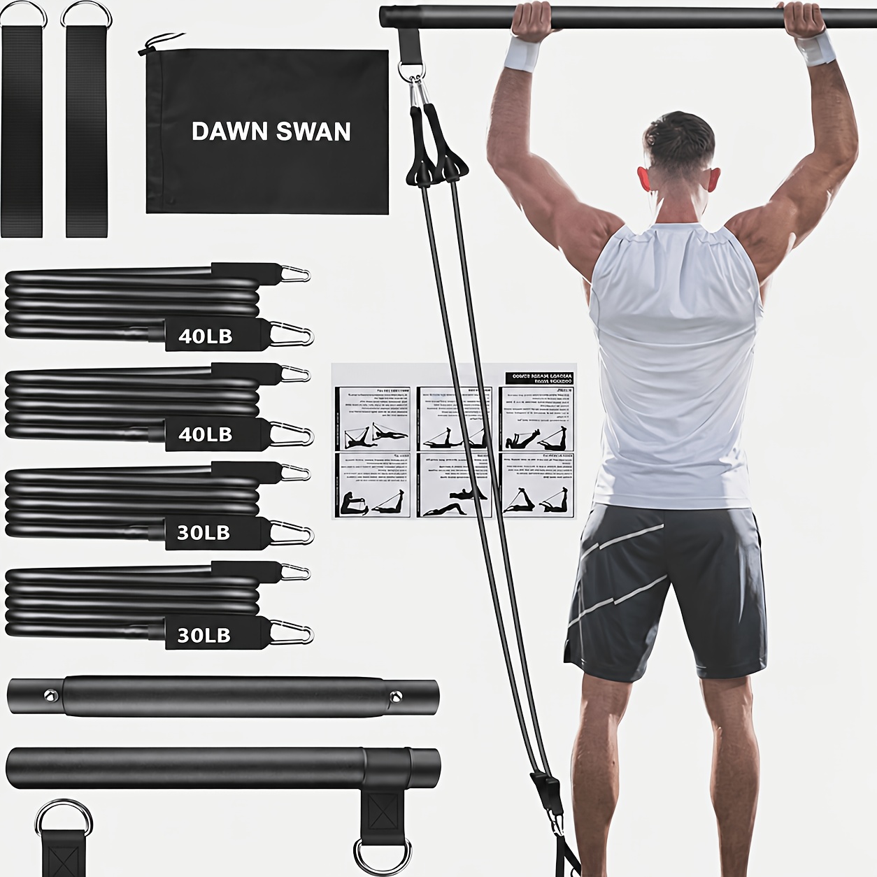 Image of 8pcs Pilates Bar Kit With 4 Resistance Bands (140 Lbs) - A Portable Home Gym Fitness Equipment Set, Equipped With Ankle Straps And A Portable Drawstring Backpack, Suitable For Men And Workouts