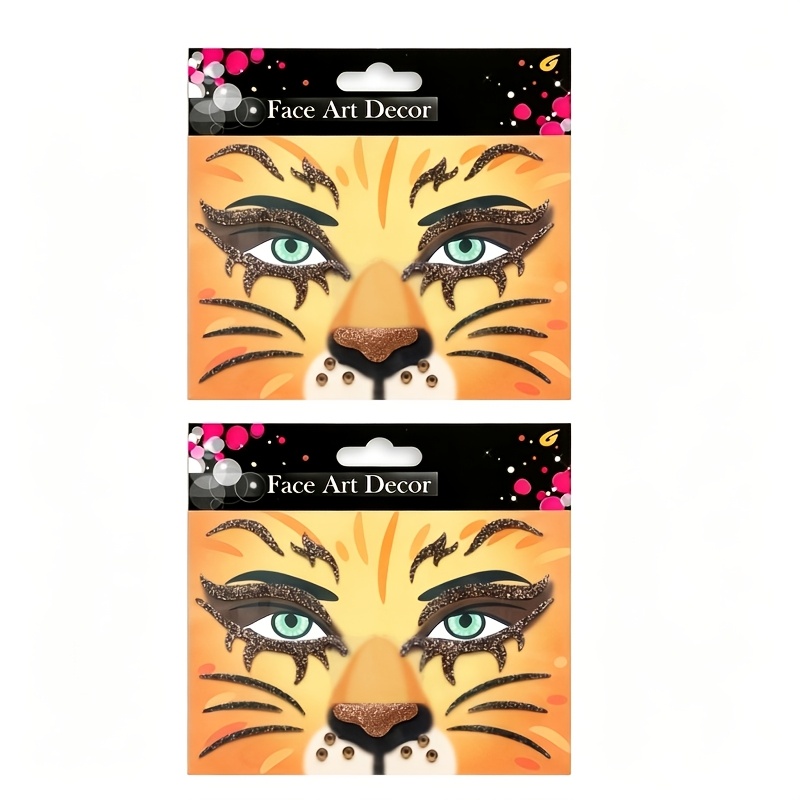 TEMU 2pcs Glitter Lion Face Stickers, Gemstone Self-adhesive Face Decorations, Halloween Lion Costume Face Stickers, Suitable For Role-playing,