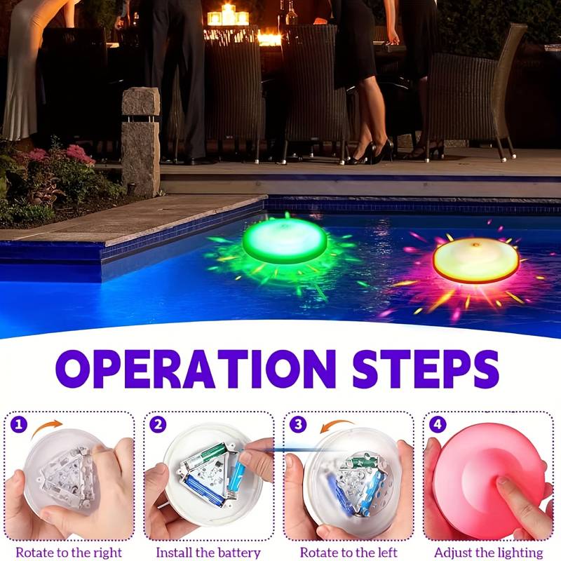 RGB LED Submersible Pool Lights – 13 LED Multicolor – IP68 Waterproof – Battery Powered With Remote – 2/4 Pack