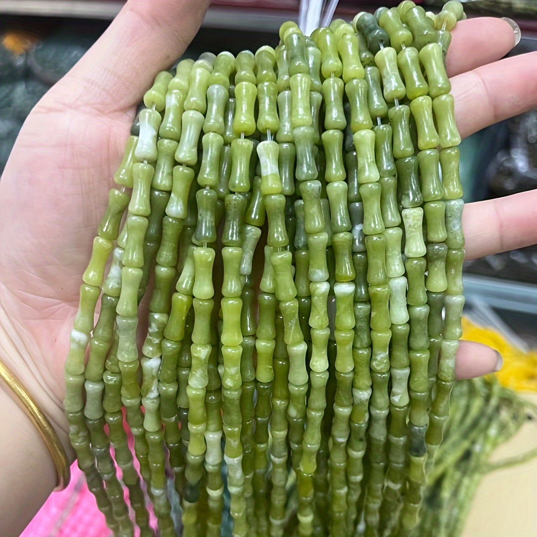 

30pcs Natural Green Jade Plant Bamboo Knot Beads For Jewelry Making, Loose Beads For Diy Bracelet, Necklace, Earrings