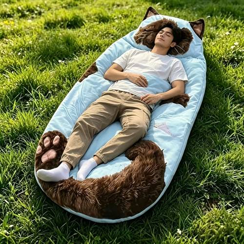 A Cute Plush Cat-shaped Comfortable Sleeping Bag, Camping, Overnight Stays with , And Relaxing At Home. A Washable Sleeping Bag, Measuring 72.05 Inches, Suitable for - Warm In Winter And Cool In Summer.