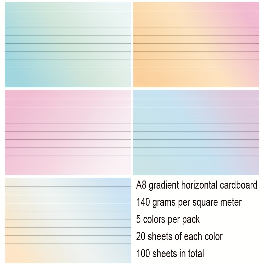 TEMU Thickened 140g 7.4cm/2.9inch X 5.2cm/2.05inch 5-color Gradient 100 Sheets Double-sided Horizontal Index Cardboard Learning Flashcard Index Label
