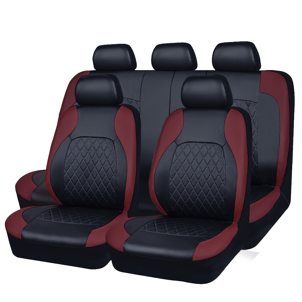 TEMU Pu Quited Car Seat Cover Waterproof Universal Fit Suvs Pickup Trucks 5 Seats Red