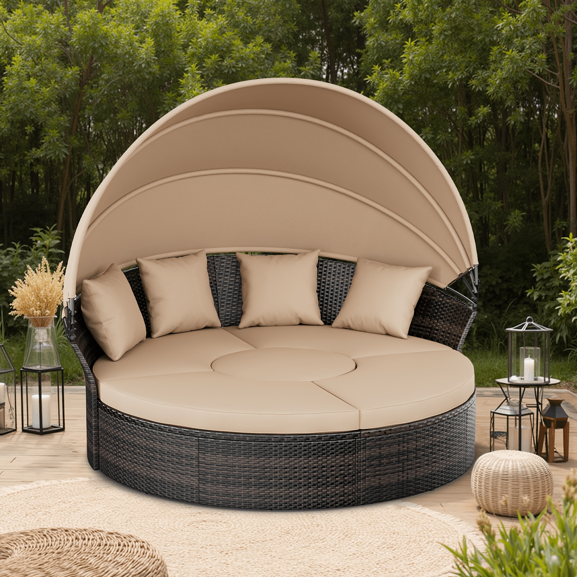 outdoor patio round daybed retractable canopy clamshell Temu