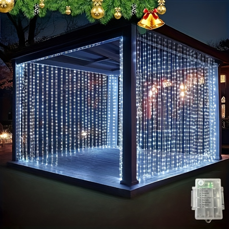 TEMU Guirlande Lumineuse Extérieure 9.8×6.5/9.8Ft (300 ) - par Bouton, 8 , Alimentée par Piles (Piles Non Incluses) - Guirlande Féérique pour