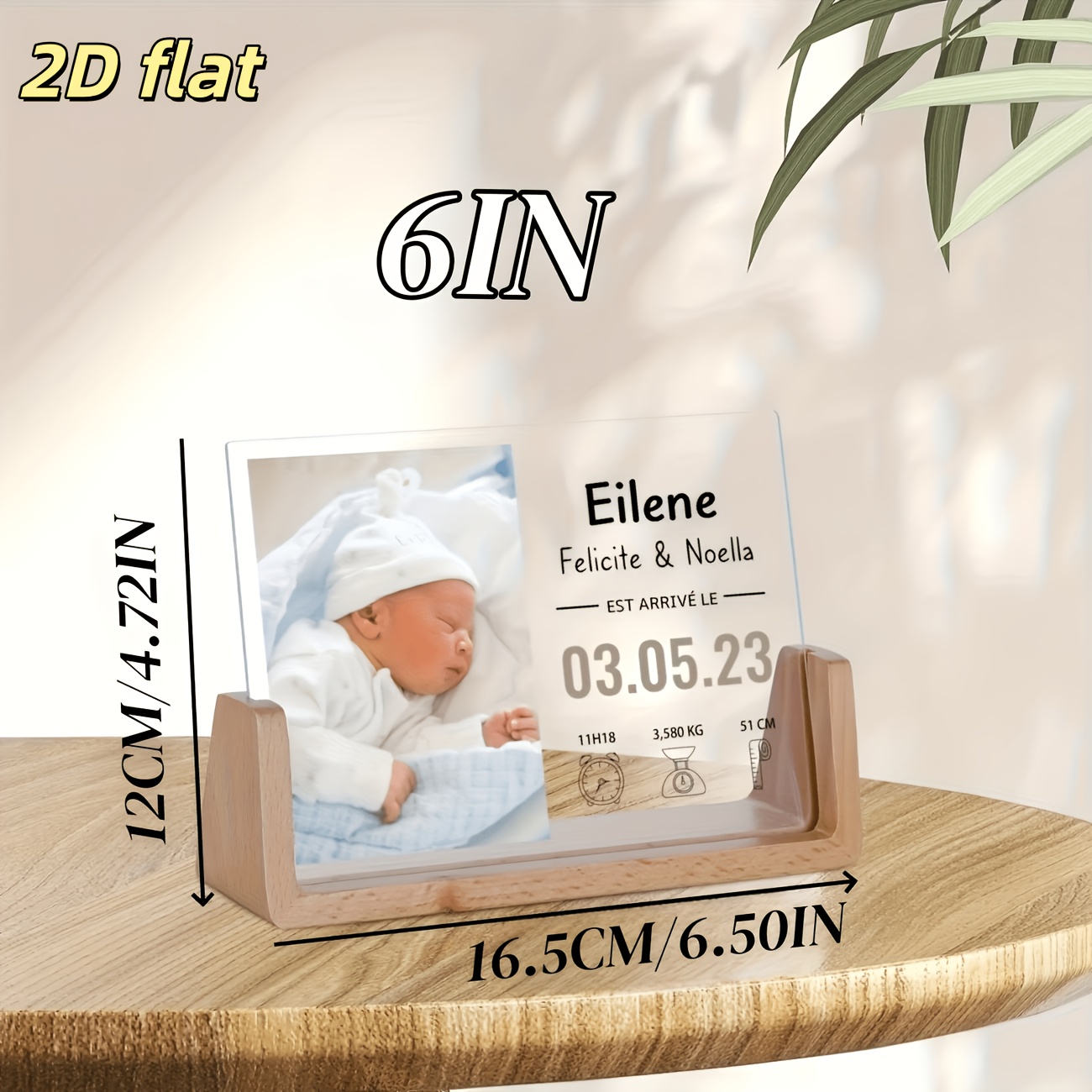 TEMU 2d Flat, Customizable Newborn Photo Frame With Birth - Uv Printed Keepsake Suitable For, Desk Decor, Name & Date Display, Contemporary Acrylic