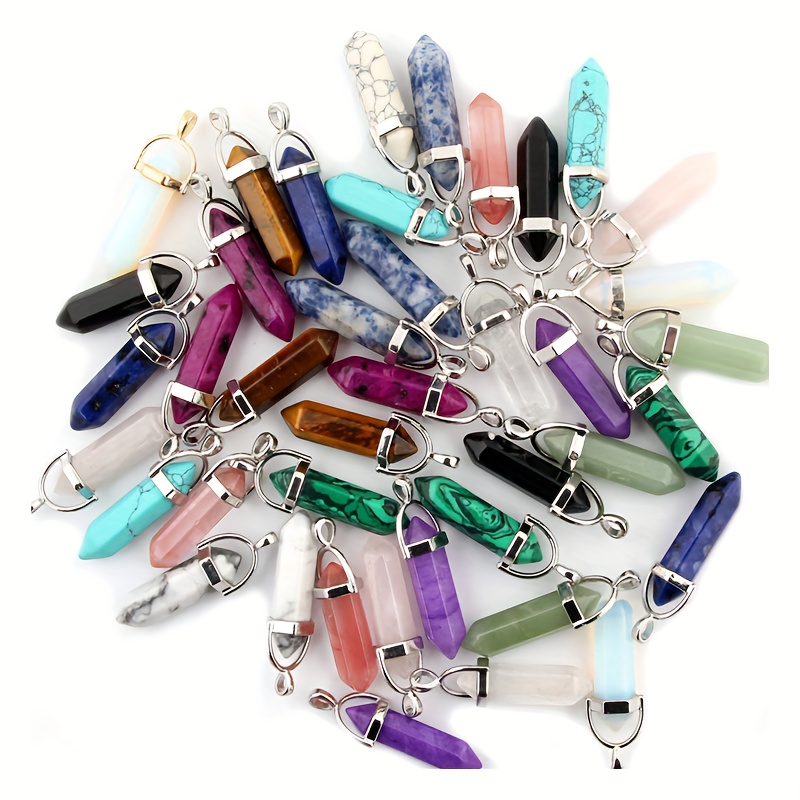 

50pcs Hexagon Column Crystal Pendant, Multi-color Multi-style Mixed Hair, Diy Necklace Making Set