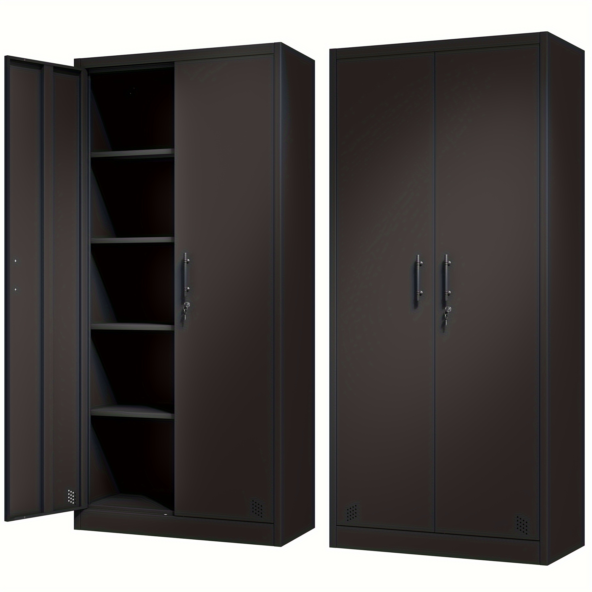 

1pc Metal Storage Cabinet, Steel Storage Cabinet With 2 Doors And 4 Adjustable Shelves, Black Metal Cabinet With Lock, 72"tall Steel Storage Cabinet