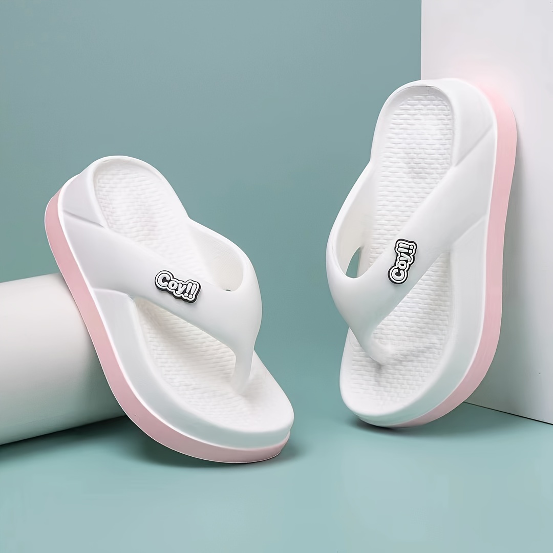 womens summer flip flops trendy thick sole eva slide sandals non slip comfortable fashionable beach wear in pink white black   beach footwear colorblock design durable flipflops beach accessories Product details 4