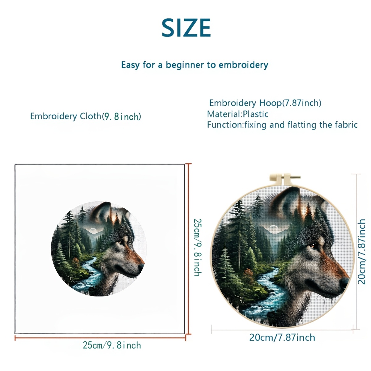 Wolf Head Forest Landscape Cross Stitch Embroidery Hoop Kit