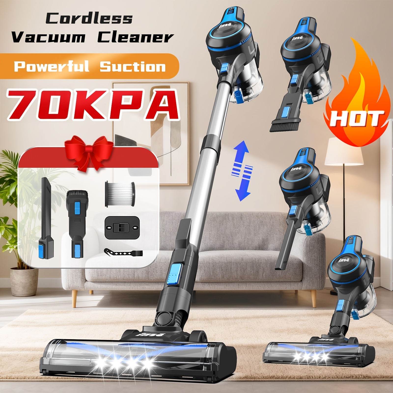   corded and cordless vacuum cleaner for home 35 70kpa 6 in 1rechargeable powerful handheld vacuum cleaner detachable battery running time 45 minutes 50 5 oz dust cup led brush vacuum cleaners for home hardwood floor carpet and pet hair