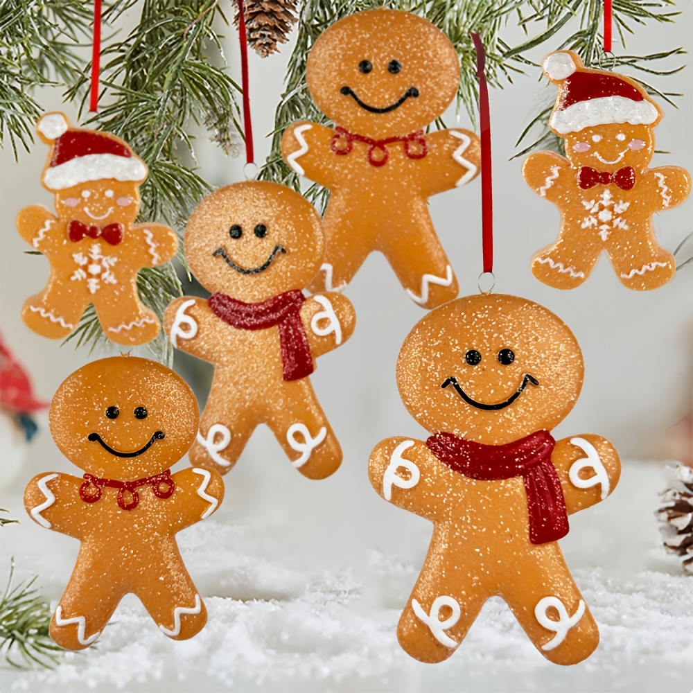 

6pcs Art Plastic Gingerbread Man Ornaments - Holiday Hanging Decor For Christmas, Halloween, Easter, Thanksgiving - No Power Needed, Pendants For Seasonal Celebrations