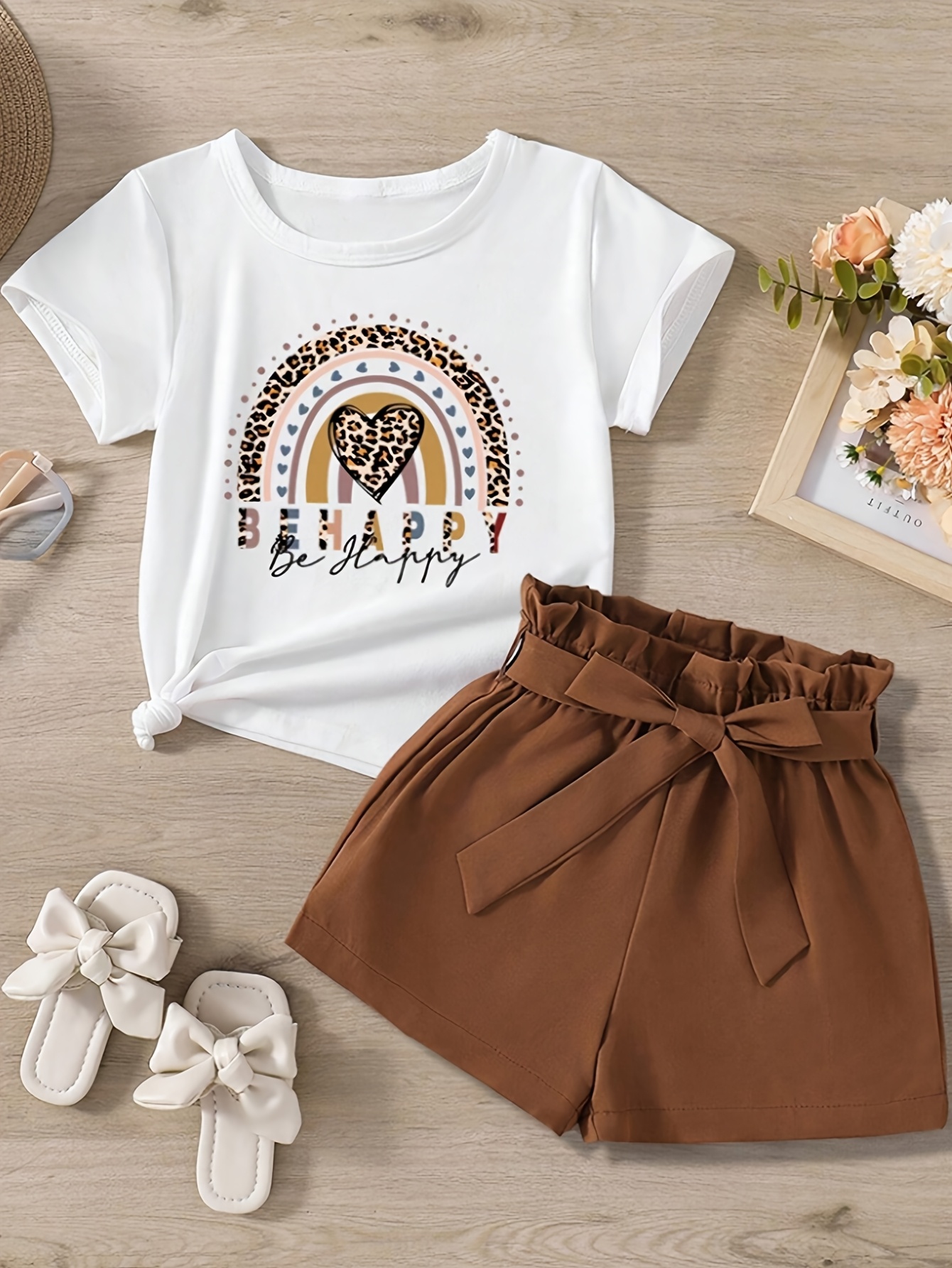 girls' casual outing fashion print cartoon heart pattern Temu