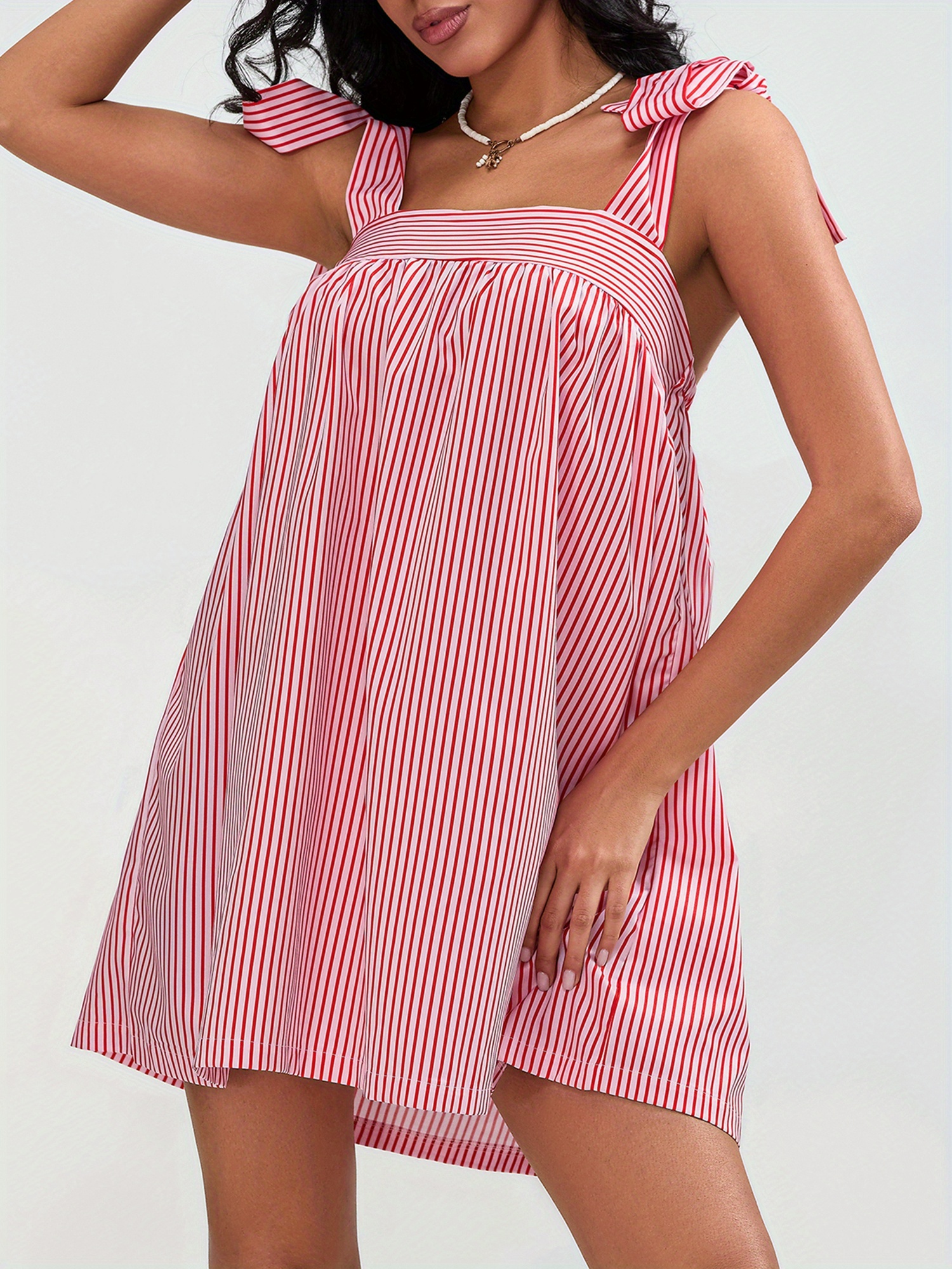 summer floral print tie shoulder babydoll dress sleeveless Temu