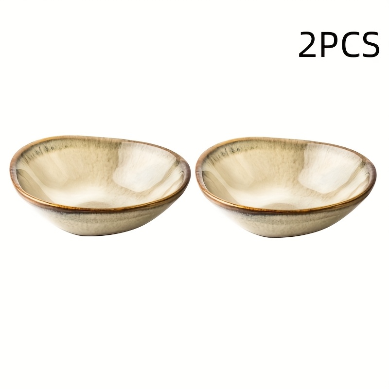 2pcs Vintage Distressed Ceramic Sauce Dishes For Bbq And Hot Pot, 75ml (3.8in X 1.88in X 1.1in), Use