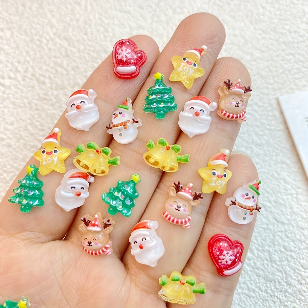 Image of 46pcs Cute Resin Mini Cartoon Santa Claus, Snowman, Deer, Small Bell, Star, Christmas Tree - Suitable For Diy Nail Art, Scrapbooking, Wedding Decorations And Crafts, With Jewelry Making