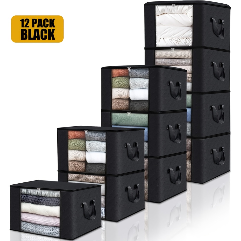 TEMU 12 Pack Grey Foldable Storage Bags For Blankets, Comforters & Clothes, Duty Fabric Organizers With Handles For Closet, Bedroom, Or , Under-bed