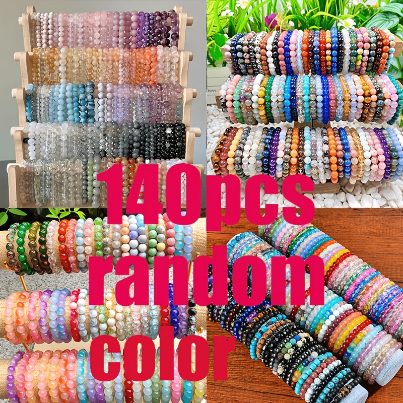 TEMU 140pcs Random 8mm Bohemian Natural Stone Beaded Bracelet Set, Multi-piece Stackable Bracelets, -garde Style Unisex Wrist Jewelry, Daily Casual