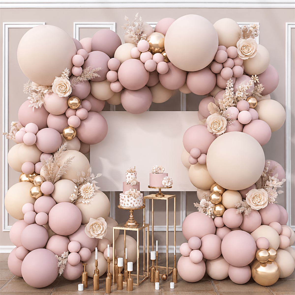 TEMU 113 piezas de globos de látex para boda, , graduación - Globos , rosa empolvado, caqui y dorados en tamaños de 5 pulgadas, 10 pulgadas, 18