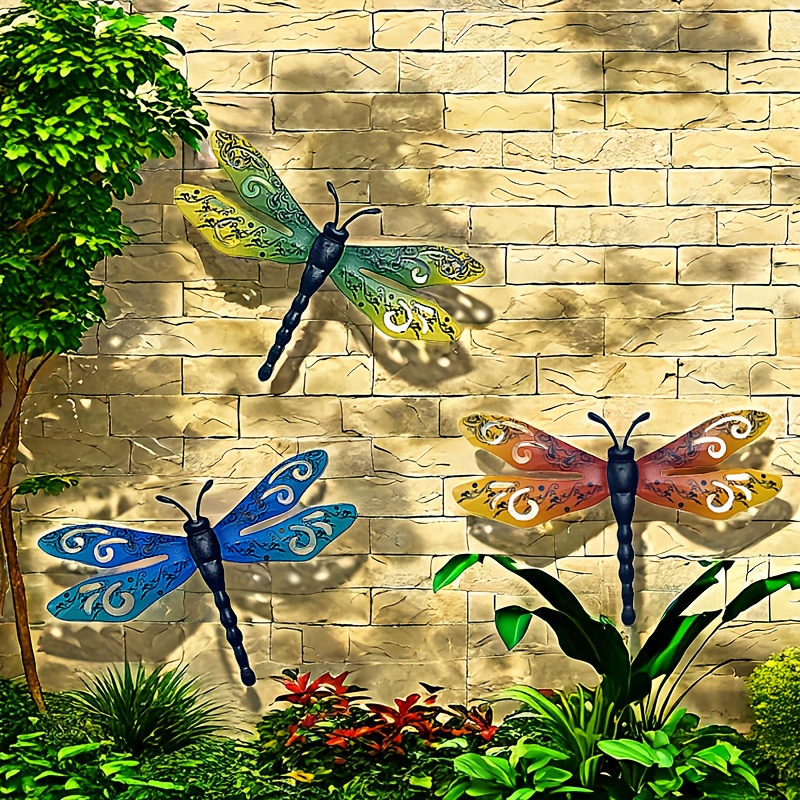 

3pcs, Metal Dragonfly Wall Decor, Large Size 14 Inches, Dragonfly Garden Decor, Outdoor Decorative Art For Yard, Living Room, Bedroom, Fence, Garden, Outdoor, Backyard, Balcony