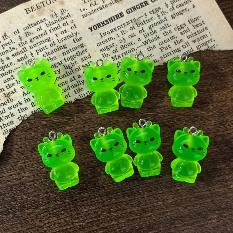 TEMU 8pcs Kawaii Kitten Charms Transparent Green Resin Cat Pendants For Handmade Jewelry Craft Supplies