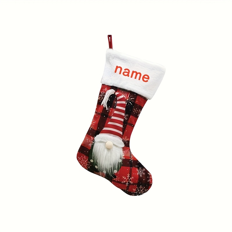 TEMU Custom Embroidered Name - Personalized Text Christmas Stocking - Modern Plaid And Snowflake Design, Holiday Gift Bag, Suitable For Indoor