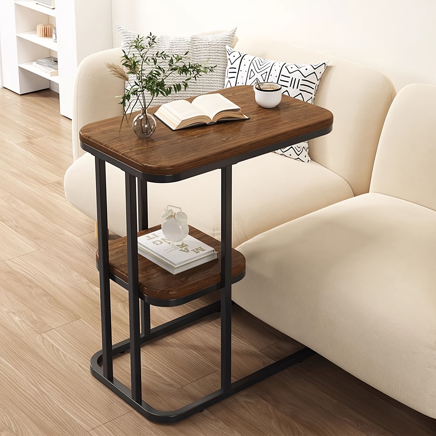 Side Table With Storage Shelf – Sturdy Metal Frame & Wooden Top, Space- Room Or Bedroom, Coffee, Laptop, And Decor