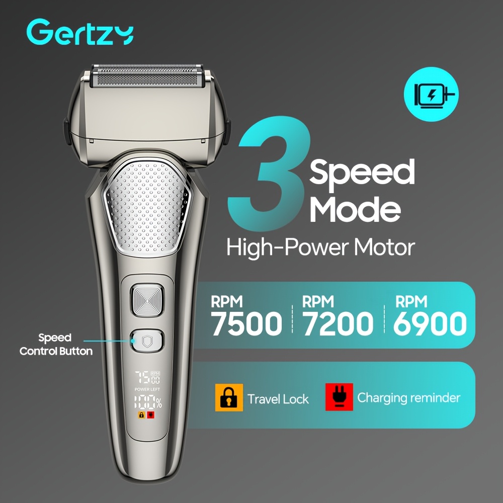 a perfect waterproof electric shaver for men as a gift suitable for   dry and wet use with adjustable gear and   display it features a   up sideburns blade design on the back and is a holiday gift Product details 3