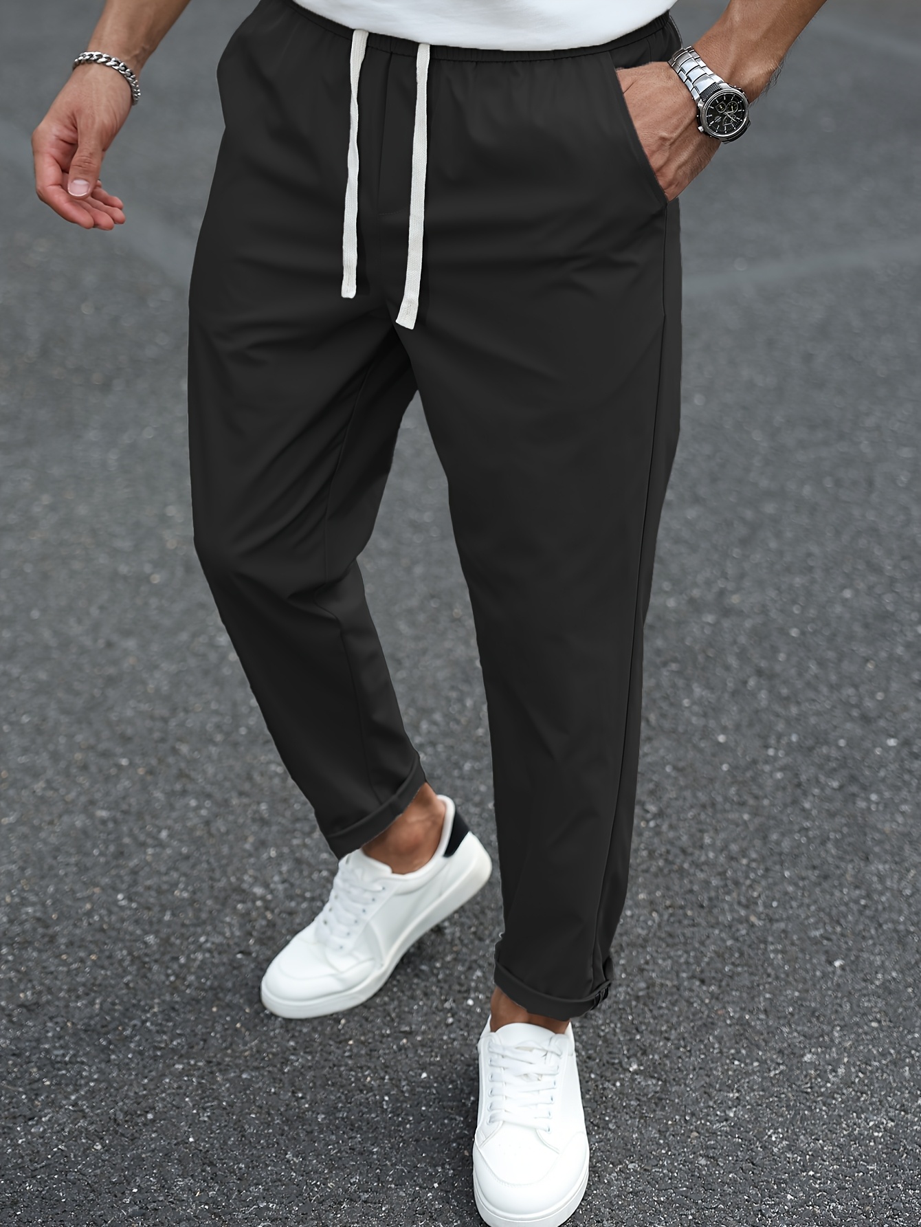 herren einfarbige lässige   fit zugeschnittene hose