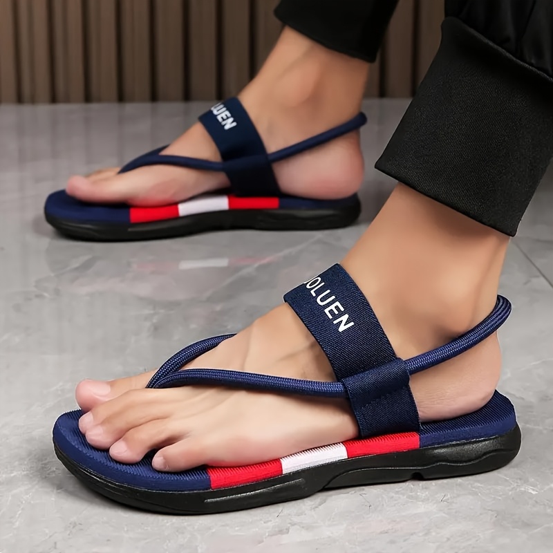 mens casual two way wear slide sandals slip on reversible design with navy red stripes breathable fabric upper cushioned eva insole for beach outdoor daily use Product details 4