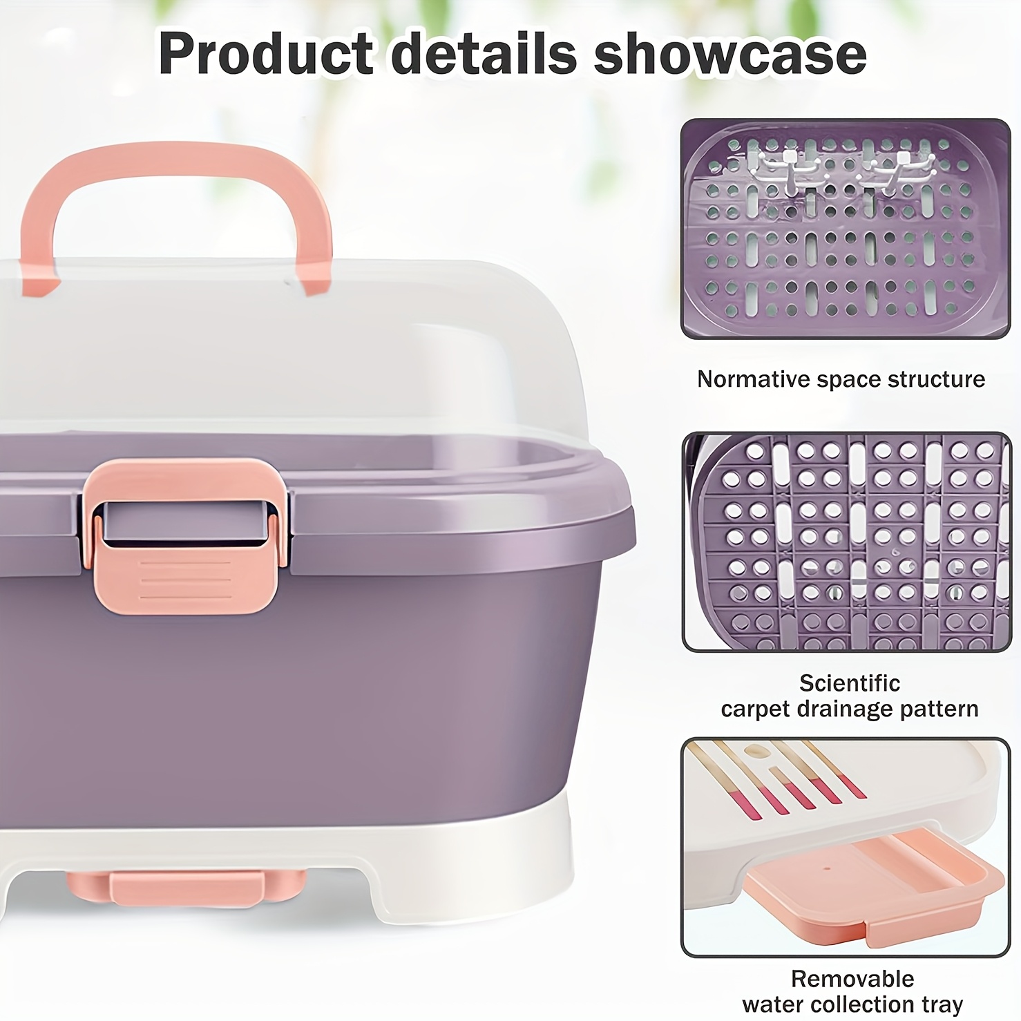 Portable Bottle Holder Organizer - Large Capacity Storage Box with Anti-Dust Cover, Cutlery Storage & Drying Rack, Ergonomic Handle for Home Kitchen, Travel, Outdoors, Bottle Storage, Durable Plastic Material