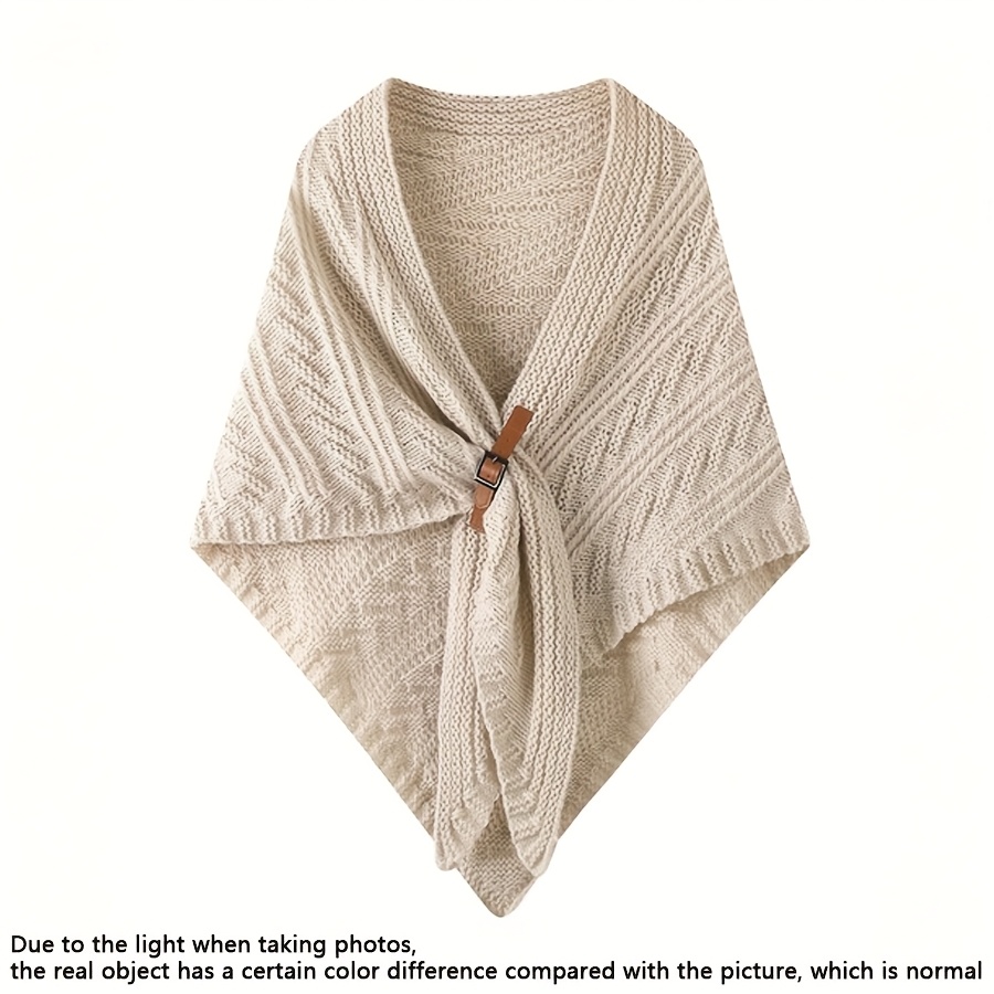 TEMU Women's Lightweight Shawl Wrap | Oversized Cable Poncho Cape For Fall Winter | Neutral Beige Shoulder Wrap | Soft Warm Open Front Cardigan For