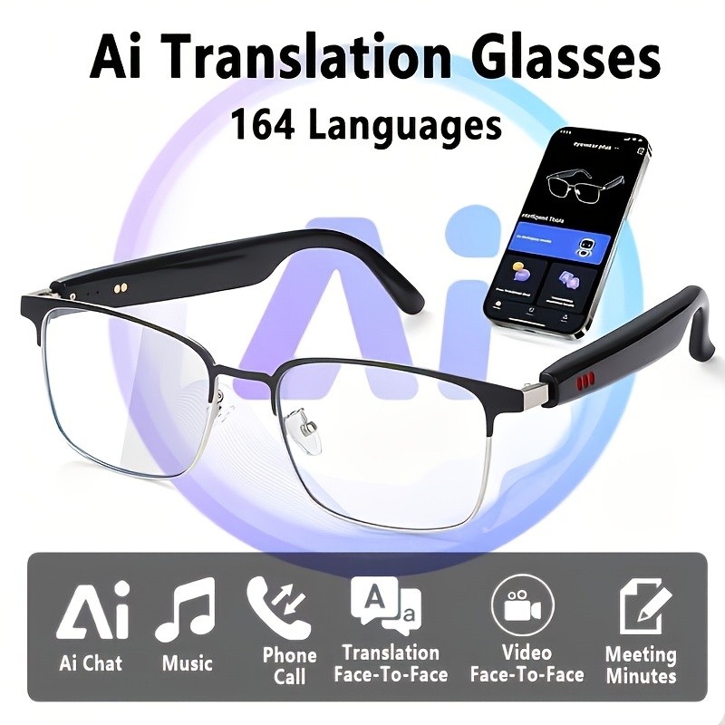 TEMU Ai Smart Glasses - Support Real-time Translation Of 100 Languages, Meeting Minutes, Video Translation, And Ai Chat Functions. This New