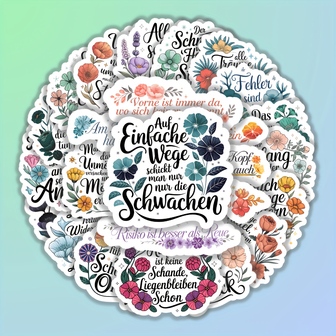 Image of 25pcs German Inspirational Stickers, Challenge And Theme, , Positive Quotes, Life Decoration, Learning Tool, Adventure And Growth Motivation, And Phrases