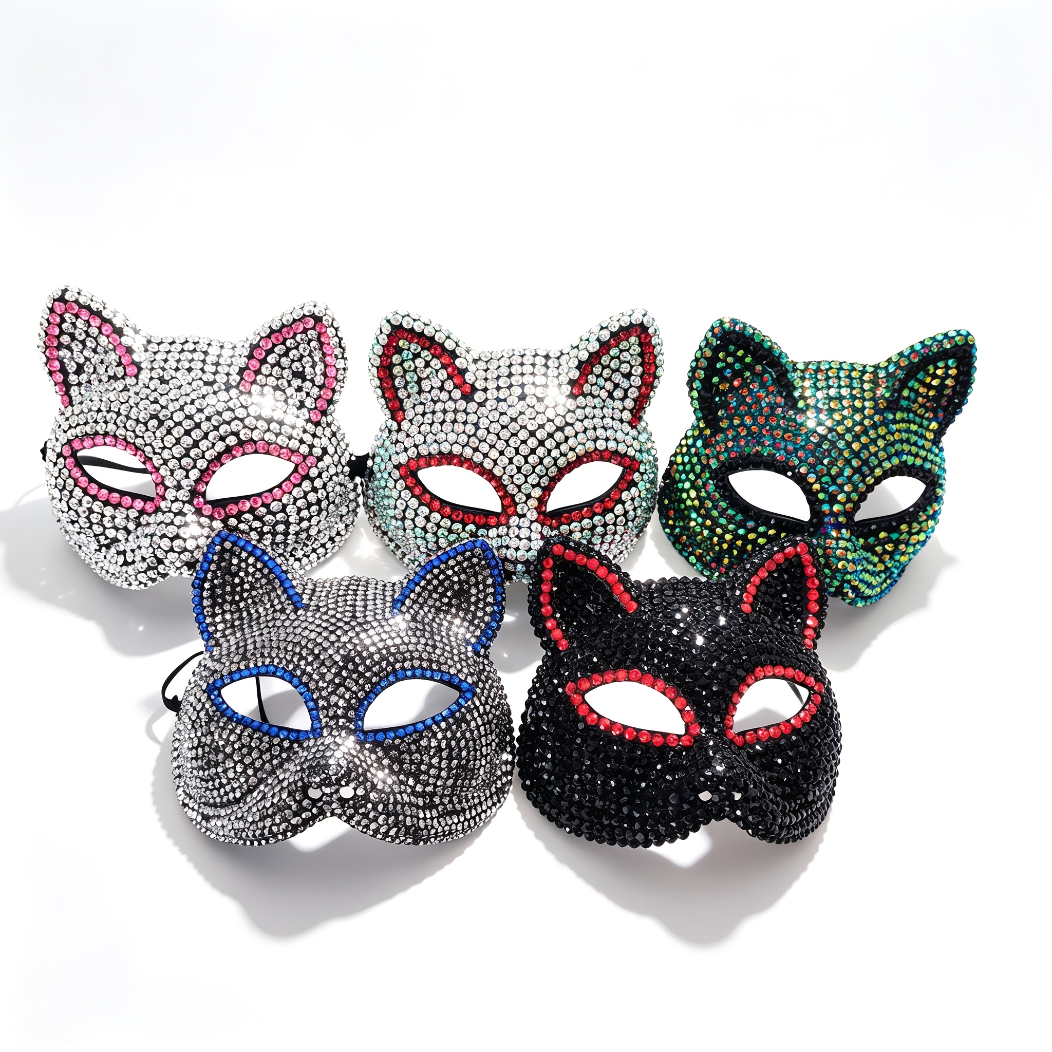 Color-Block Trim Rhinestone Cat Ear Mask with 3D Ears
