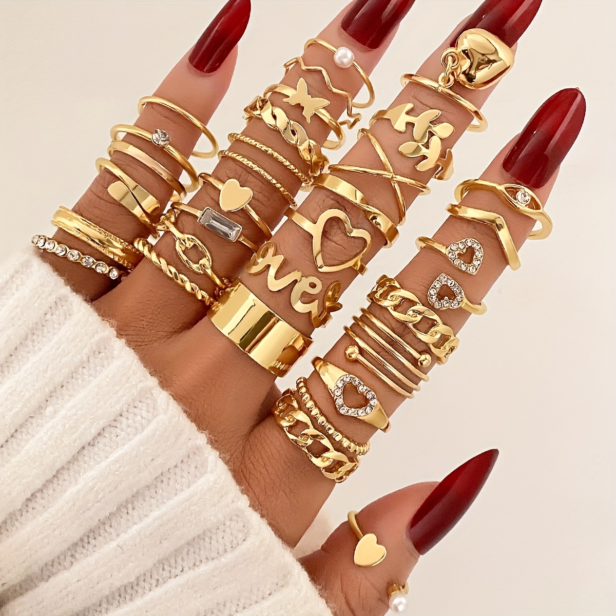 TEMU Set de 30 anillos retro elegantes con forma de , zirconia, hoja hueca, y anillo de Möbius retorcido, anillo apilable para mujer, ideal para uso