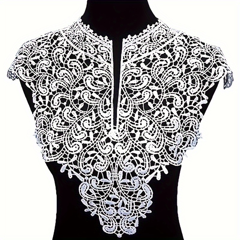

1pc 3d Floral Lace Embroidered Applique - Elegant Fabric Patch For Dress Neckline & Collar Decoration