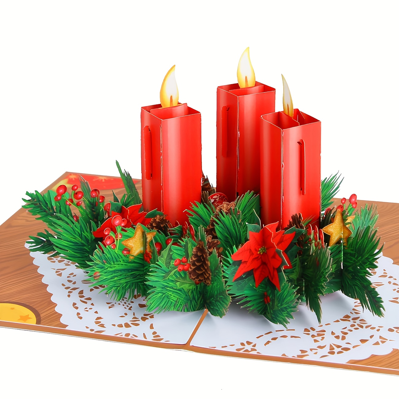 TEMU [Invitations de fête] Une carte de vœux pop-up à avec des bougies rouges 3D, idéale pour les invitations de fête - une carte de Noël religieuse,