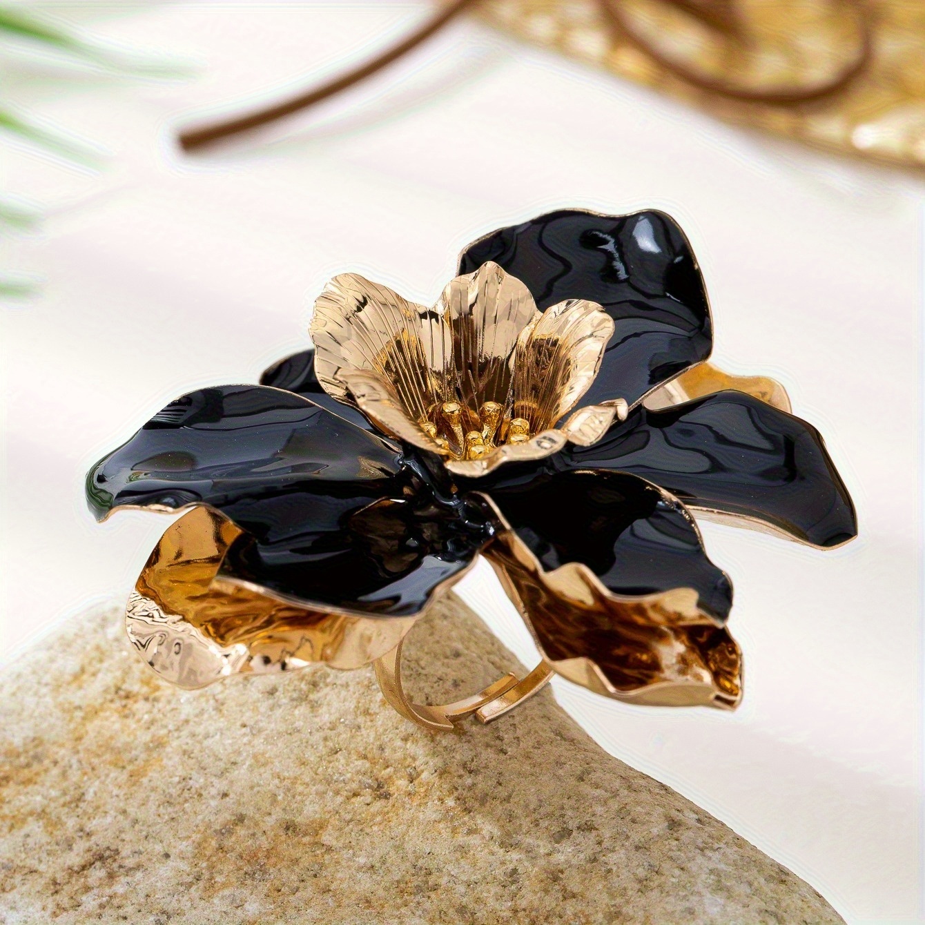 Geometric Minimalist Oil Drop Flower Ring for Women