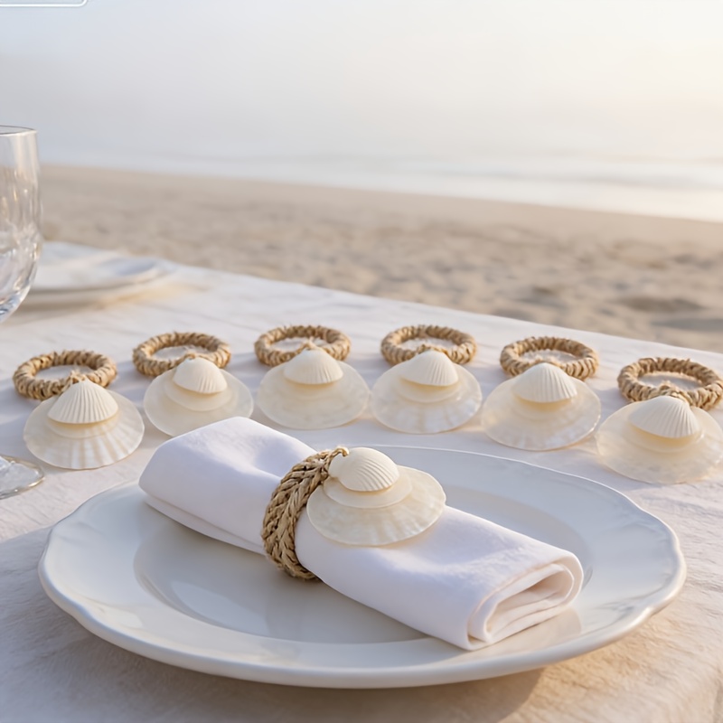 TEMU 6/10pcs Adorable Starfish Shell Napkin Rings Valentine's Day Summer Ocean Beach Wedding Countryside Party Decor Napkin Rings Bohemian Vintage